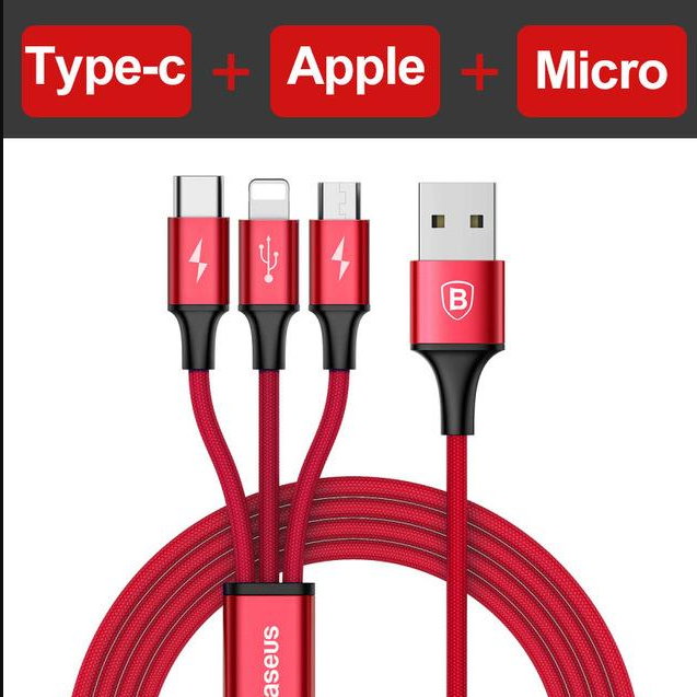 3-in-1 USB Charging Cable (Type-C, Lightning & Micro-USB) - Essential Grove