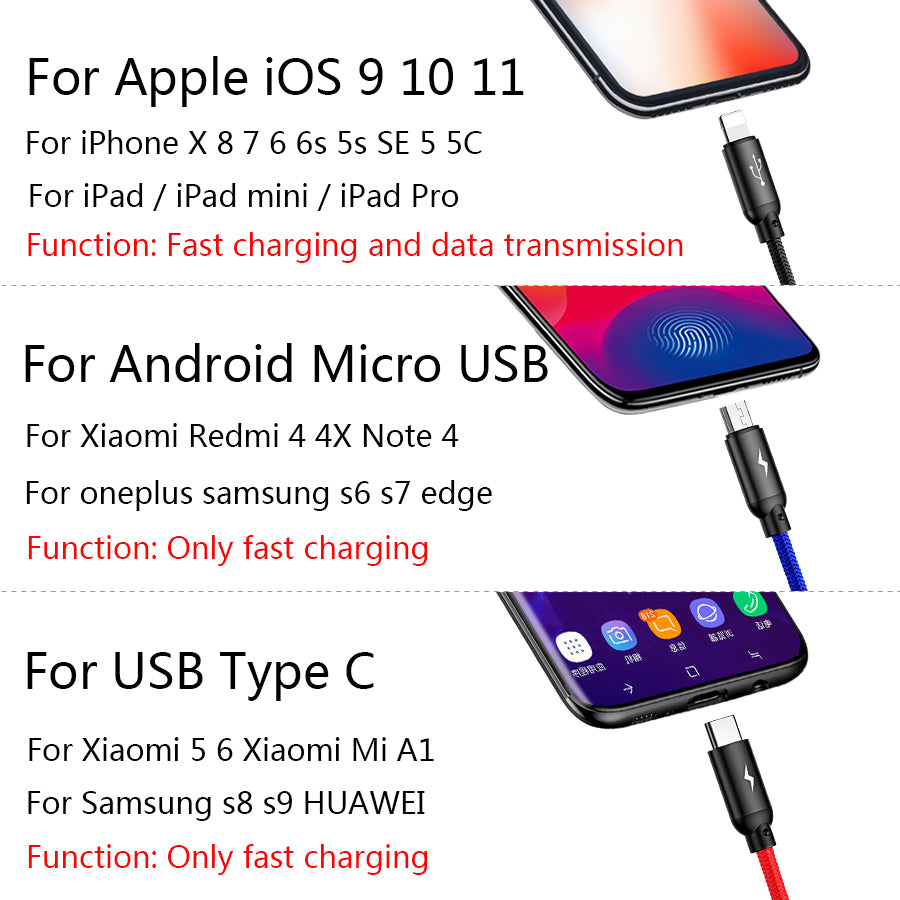 Baseus 3-in-1 Fast Charging Cable - Essential Grove