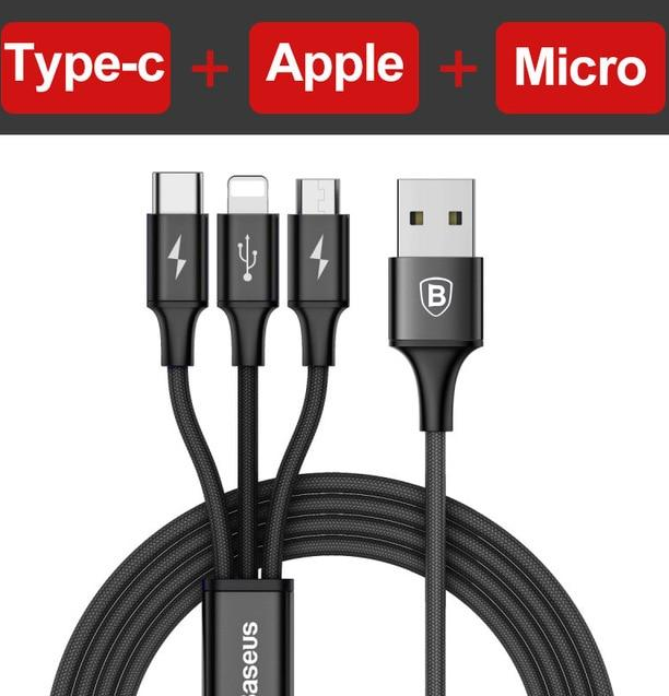 3-in-1 USB Charging Cable (Type-C, Lightning & Micro-USB) - Essential Grove