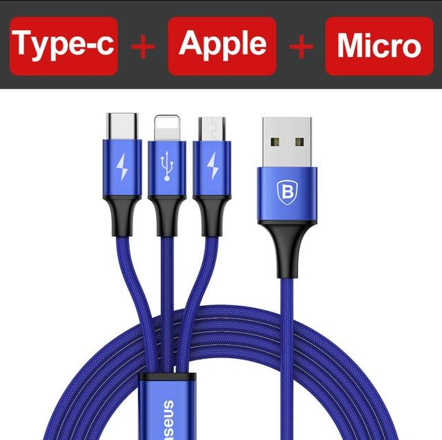 3-in-1 USB Charging Cable (Type-C, Lightning & Micro-USB) - Essential Grove