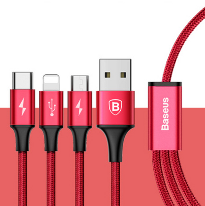 3-in-1 USB Charging Cable (Type-C, Lightning & Micro-USB) - Essential Grove
