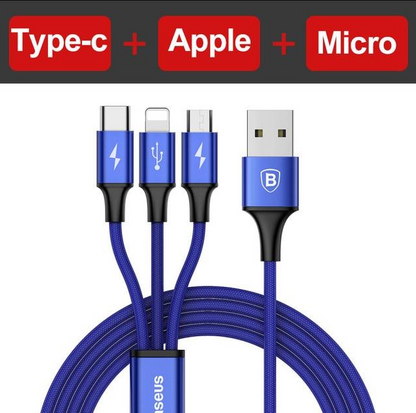 3-in-1 USB Charging Cable (Type-C, Lightning & Micro-USB) - Essential Grove