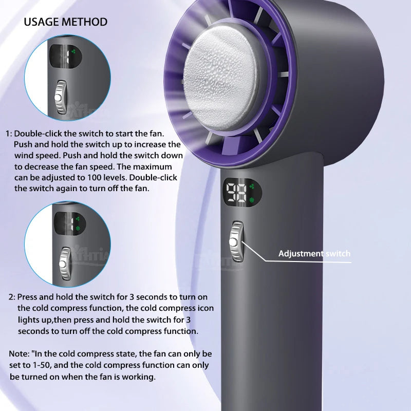 Portable Handheld Turbo Cooling Fan – 3000mAh Rechargeable
