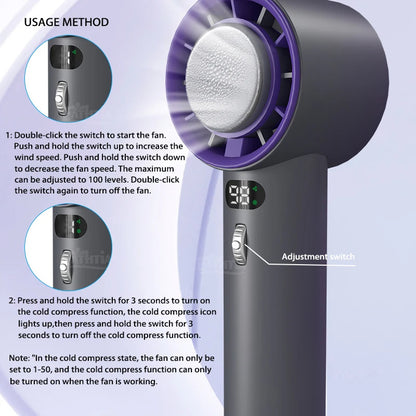 Portable Handheld Turbo Cooling Fan – 3000mAh Rechargeable
